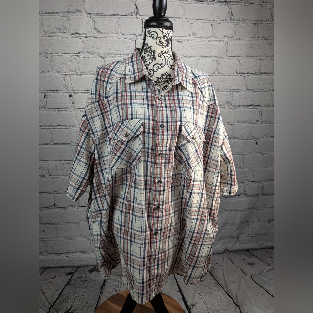 Bruno men's plaid print short sleeve button front plus size 3xl shirt pocket b19